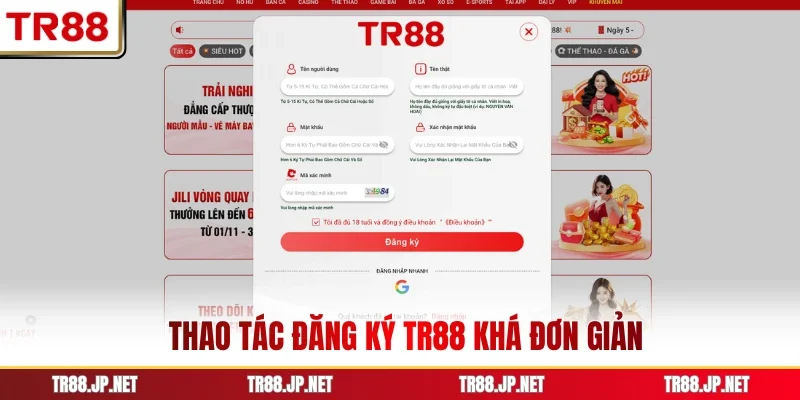 Thao tác đăng ký TR88 khá đơn giản